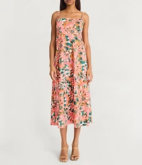 The Good Journey Tie Dye Cotton Poplin Square Neck Smocked A-Line Midi Dress