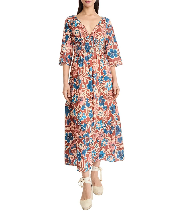 The Good Journey V Neck Bell Sleeve Floral Maxi Dress | Liberty Center