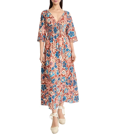 The Good Journey V Neck Bell Sleeve Floral Maxi Dress