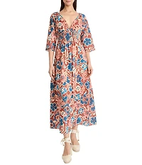 The Good Journey V Neck Bell Sleeve Floral Maxi Dress