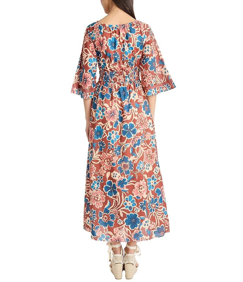 The Good Journey V Neck Bell Sleeve Floral Maxi Dress
