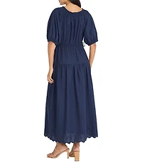 The Good Journey V-neck Puff Sleeve Eyelet Maxi Dress