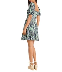 The Good Journey V-Neck Short Sleeve Floral Printed Challis Flounce Hem A-Line Dress