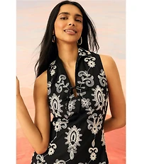 The Good Journey V-Neck Sleeveless Embroidered Cotton Sheath Mini Dress
