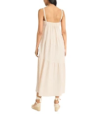 The Good Journey Woven Stripe Square Neck Asymmetrical Tiered Shift Midi Dress