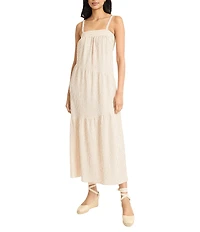 The Good Journey Woven Stripe Square Neck Asymmetrical Tiered Shift Midi Dress