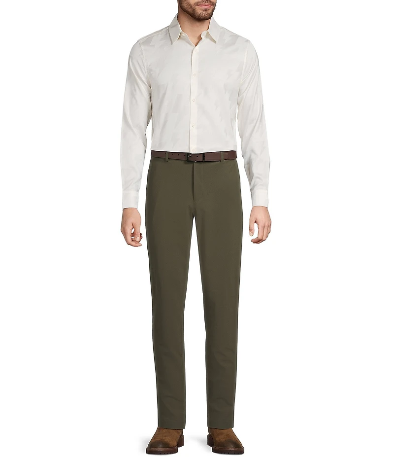 The Murano Show Collection Slim Fit Lightning Pattern Jacquard Long Sleeve Woven Shirt