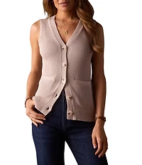 The Normal Brand Ada Texture Chunky 3GG Knit V-Neck Sleeveless Button Front Tank