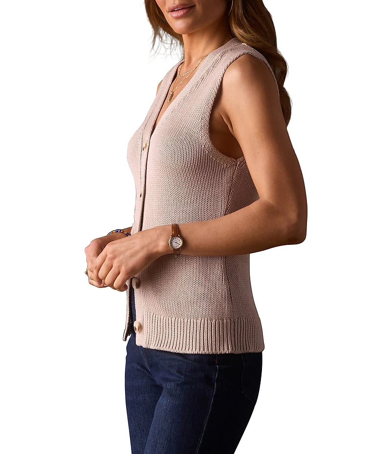 The Normal Brand Ada Texture Chunky 3GG Knit V-Neck Sleeveless Button Front Tank
