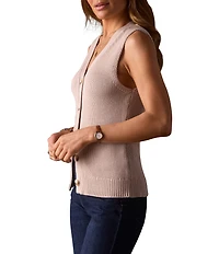 The Normal Brand Ada Texture Chunky 3GG Knit V-Neck Sleeveless Button Front Tank