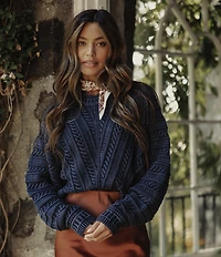 The Normal Brand Apres Chevron Texture Cable Knit Crew Neck Sweater