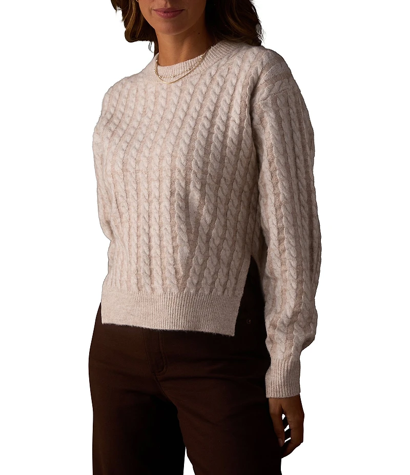 The Normal Brand Cable Knit Fuzzy Splitside Crew Neck High-Low Hem Sweater