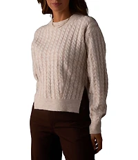 The Normal Brand Cable Knit Fuzzy Splitside Crew Neck High-Low Hem Sweater