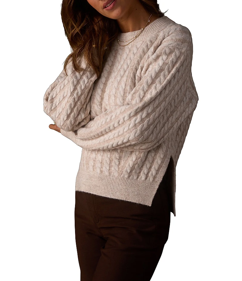 The Normal Brand Cable Knit Fuzzy Splitside Crew Neck High-Low Hem Sweater