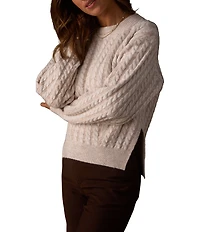 The Normal Brand Cable Knit Fuzzy Splitside Crew Neck High-Low Hem Sweater