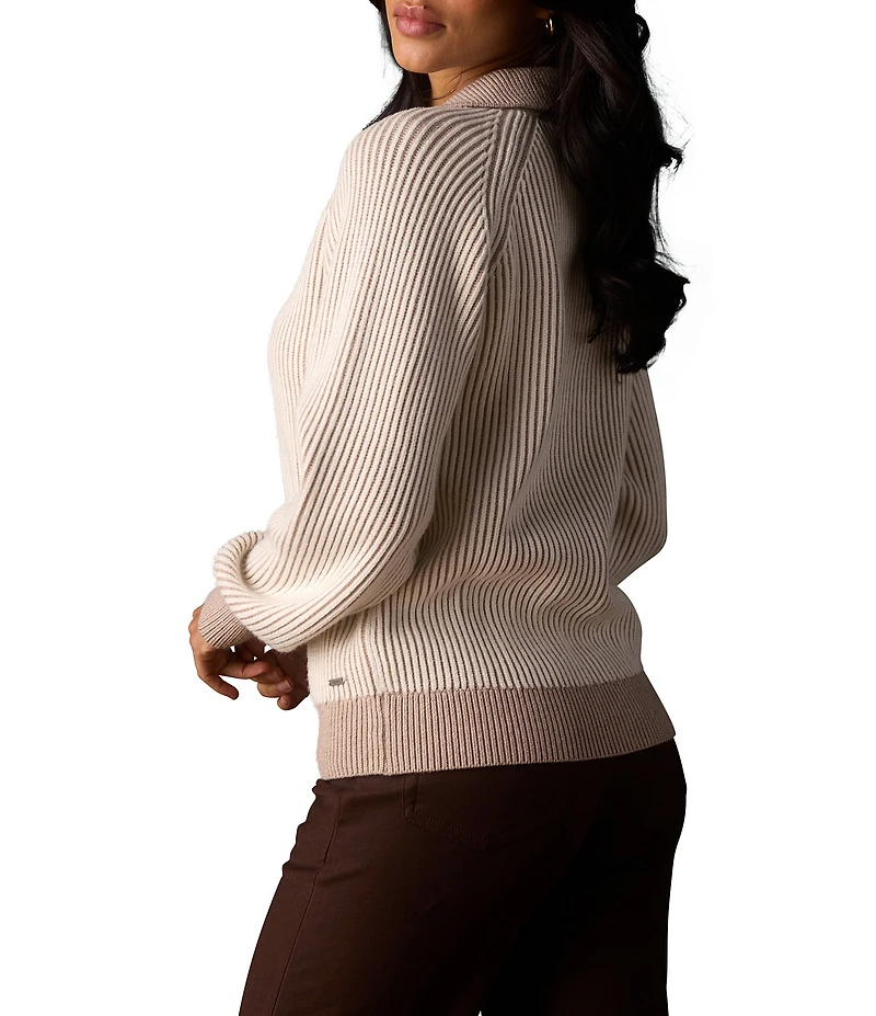 The Normal Brand Diana 2-Tone Ultra Soft Rib Knit Polo Collar Sweater