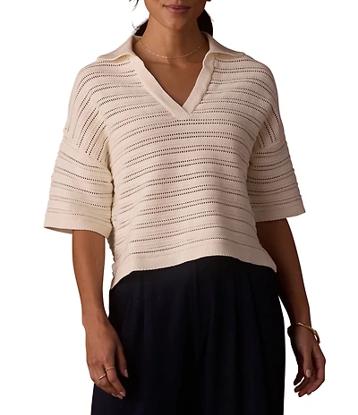 The Normal Brand Emma Openstitch Collar V-Neck Dropped Shoulder Boxy Fit Top