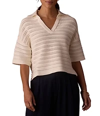 The Normal Brand Emma Openstitch Collar V-Neck Dropped Shoulder Boxy Fit Top