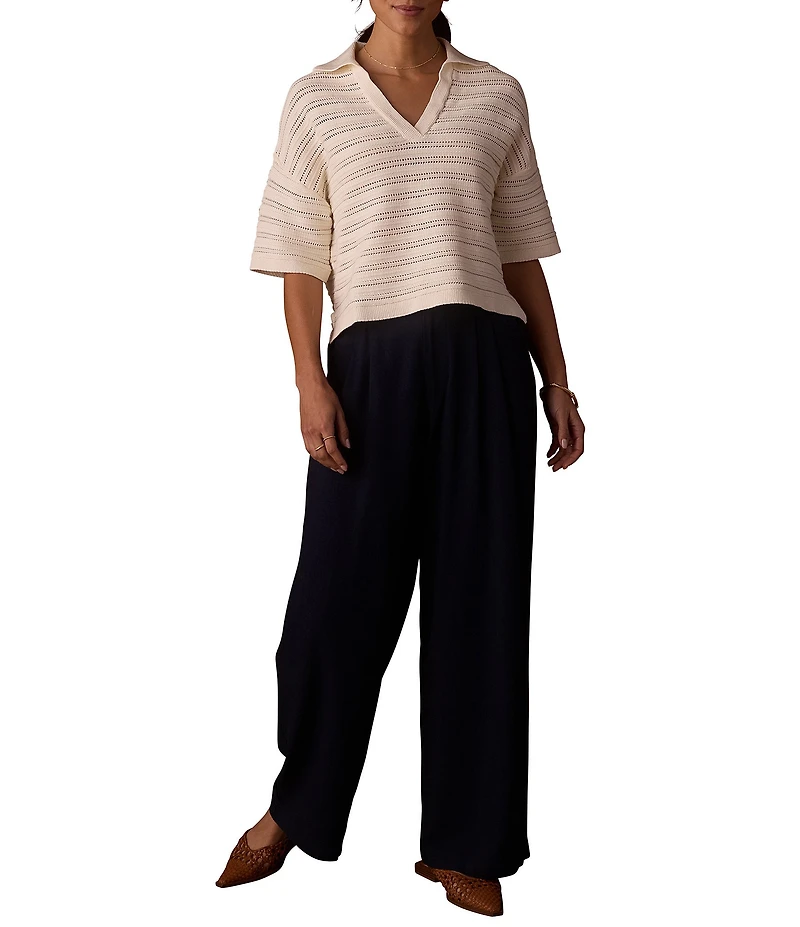 The Normal Brand Emma Openstitch Collar V-Neck Dropped Shoulder Boxy Fit Top