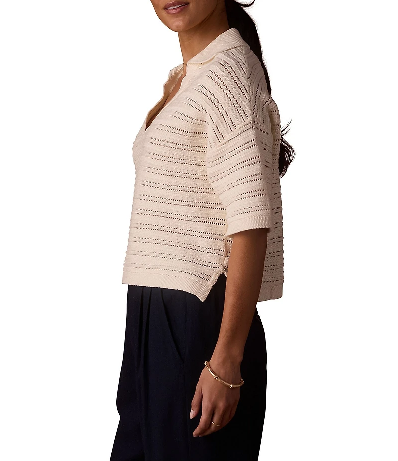 The Normal Brand Emma Openstitch Collar V-Neck Dropped Shoulder Boxy Fit Top