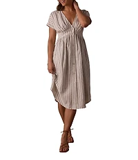 The Normal Brand Freshwater Deep V-Neck Dolman Sleeve Button Front Dress