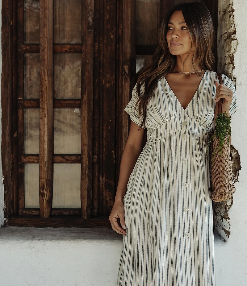 The Normal Brand Freshwater Deep V-Neck Dolman Sleeve Button Front Dress