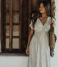 The Normal Brand Freshwater Deep V-Neck Dolman Sleeve Button Front Dress