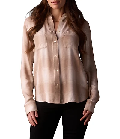 The Normal Brand Harper Plaid Print Lightweight Woven Point Collar Button Front Shirt