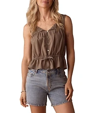 The Normal Brand Juliet Lace-Trim Sleeveless Button Front Tank