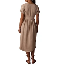 The Normal Brand Kalo Cotton Double Gauze Deep V-Neck Dolman Sleeves Button Front Midi Dress