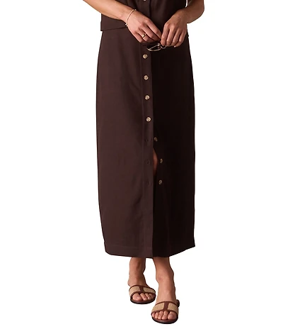 The Normal Brand Leukos Linen Blend Button Front Maxi Pencil Skirt
