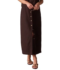 The Normal Brand Leukos Linen Blend Button Front Maxi Pencil Skirt