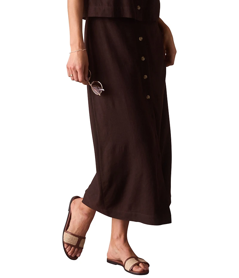 The Normal Brand Leukos Linen Blend Button Front Maxi Pencil Skirt