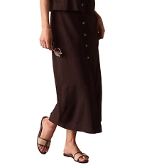 The Normal Brand Leukos Linen Blend Button Front Maxi Pencil Skirt