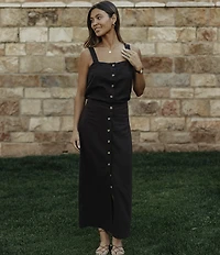 The Normal Brand Leukos Linen Blend Button Front Maxi Pencil Skirt