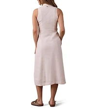The Normal Brand Leukos Linen-Blend Collared Lapel Sleeveless Button Front Midi Shirt Dress