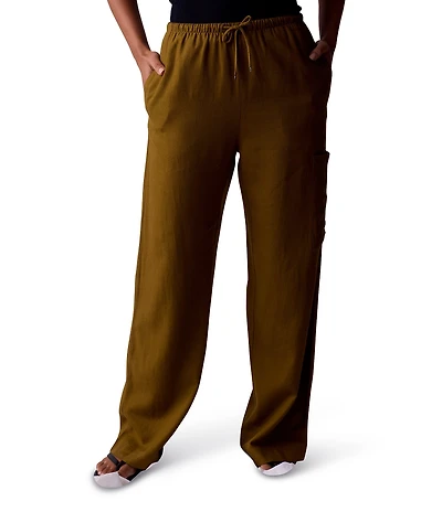 The Normal Brand Leukos Linen Blend Drawcord Wide Leg Pull-On Pants