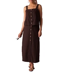 The Normal Brand Leukos Linen Blend Square Neck Button Front Tank