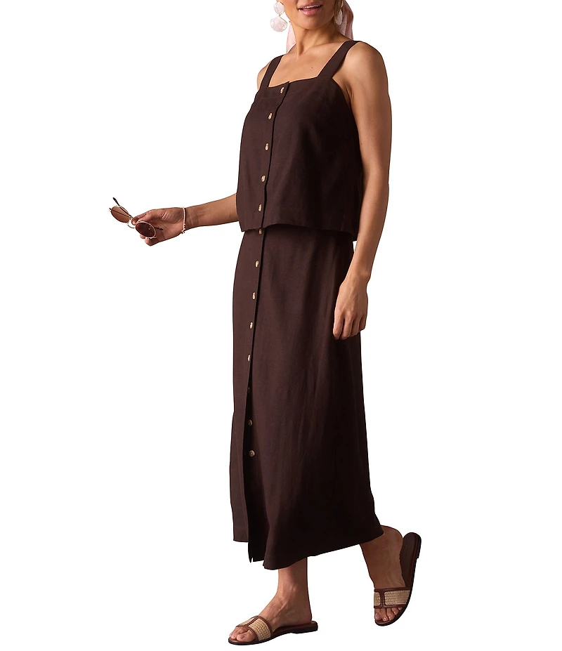 The Normal Brand Leukos Linen Blend Square Neck Button Front Tank