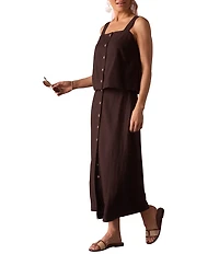 The Normal Brand Leukos Linen Blend Square Neck Button Front Tank