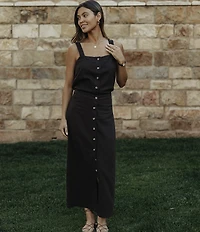 The Normal Brand Leukos Linen Blend Square Neck Button Front Tank