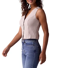 The Normal Brand Leukos Linen Blend V-Neck Button Front Vest