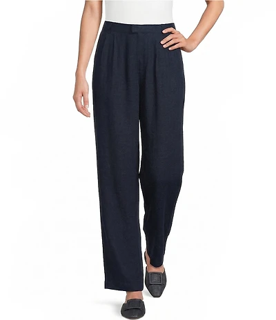 The Normal Brand Leukos Solid Linen Blend Knife Pleat Trouser Pants