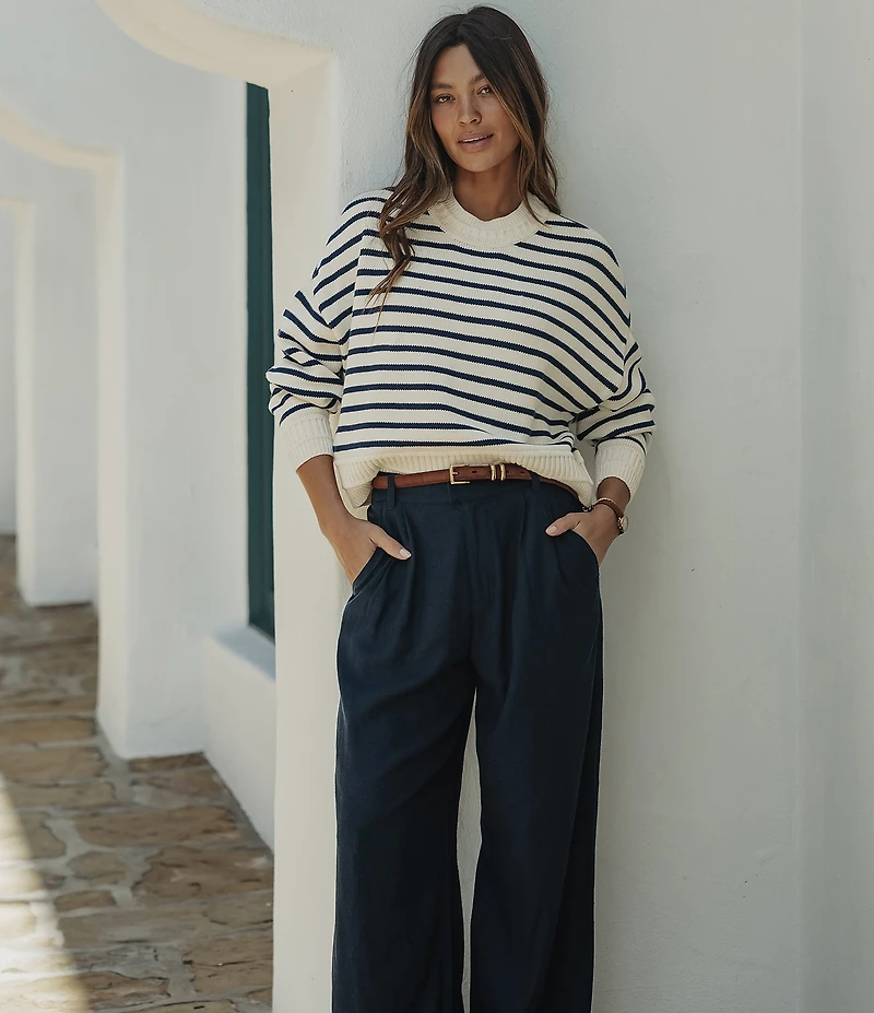 The Normal Brand Leukos Solid Linen Blend Knife Pleat Trouser Pants