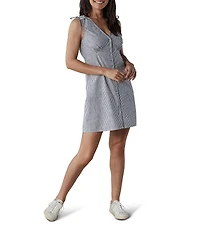 The Normal Brand Lived-in Railroad Stripe Woven Slub V-Neck Sleeveless Button Front Shirt Dress