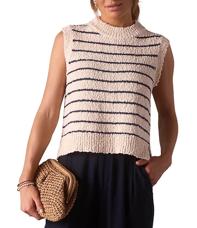 The Normal Brand Louise Knit Stripe Print Mock Neck Sleeveless Tank