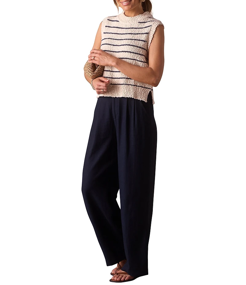 The Normal Brand Louise Knit Stripe Print Mock Neck Sleeveless Tank