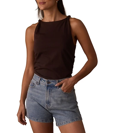 The Normal Brand Normal Solid Jersey Shoulder Twist Crew Neck Sleeveless Tank