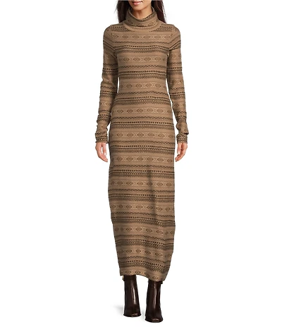 The Normal Brand Reverse Fair Isle Turtleneck Long Sleeve Sweater Dress