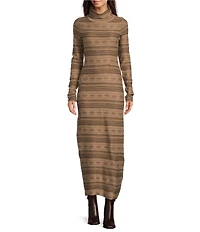 The Normal Brand Reverse Fair Isle Turtleneck Long Sleeve Sweater Dress